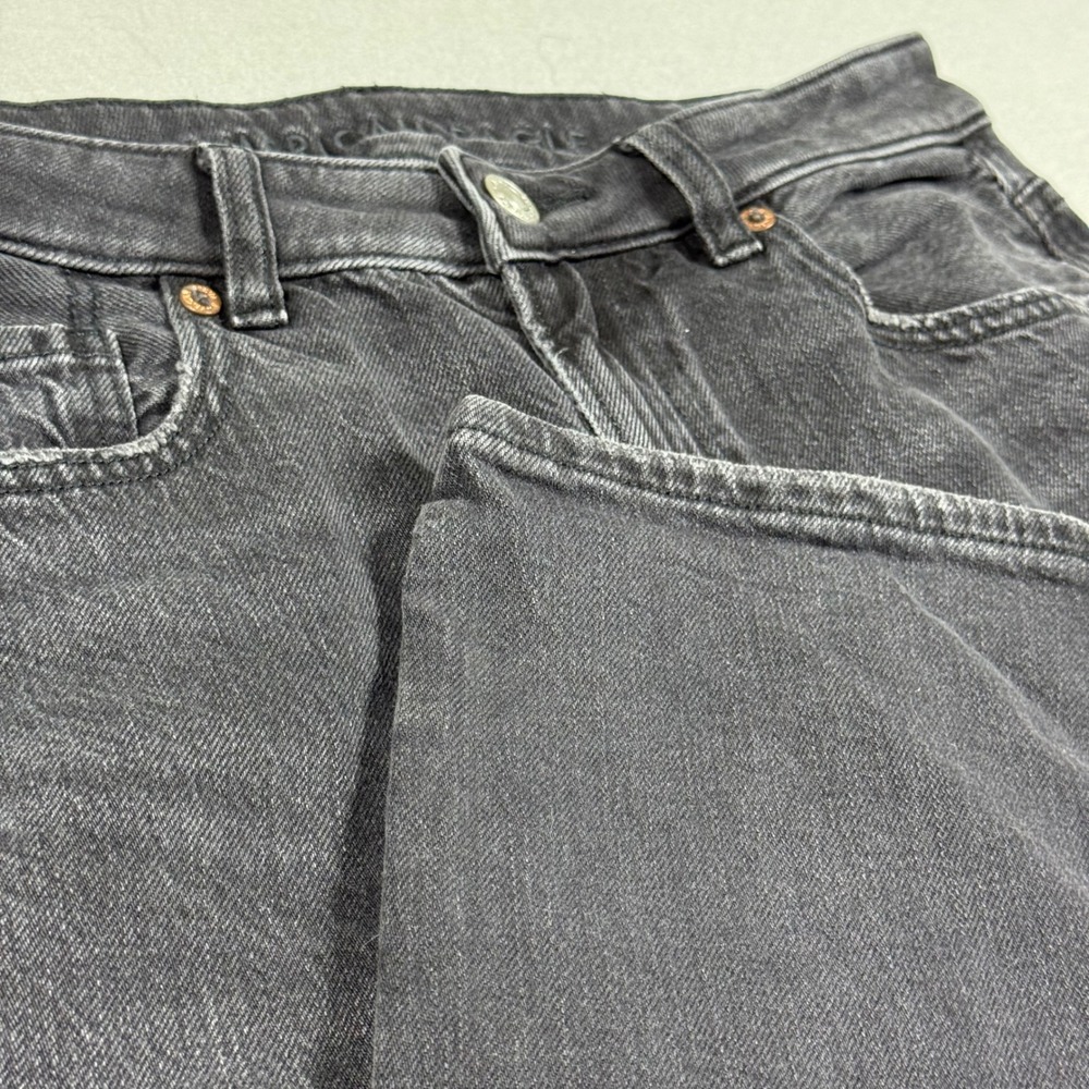 American Eagle Strigid High Waisted Straight Distressed Jeans Black Womens 6